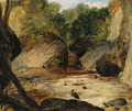 A rocky river landscape with a heron - (after) Sir Edwin Henry Landseer