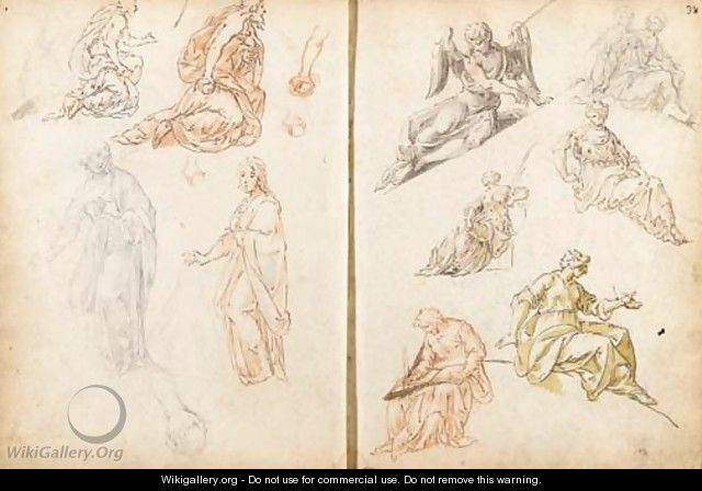 An album of thirty-six leaves studies of heads, feet, angels and putti - (after) Sebastian Walther