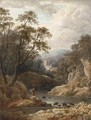 A figure on a riverbank with a church beyond - (after) Thomas Creswick