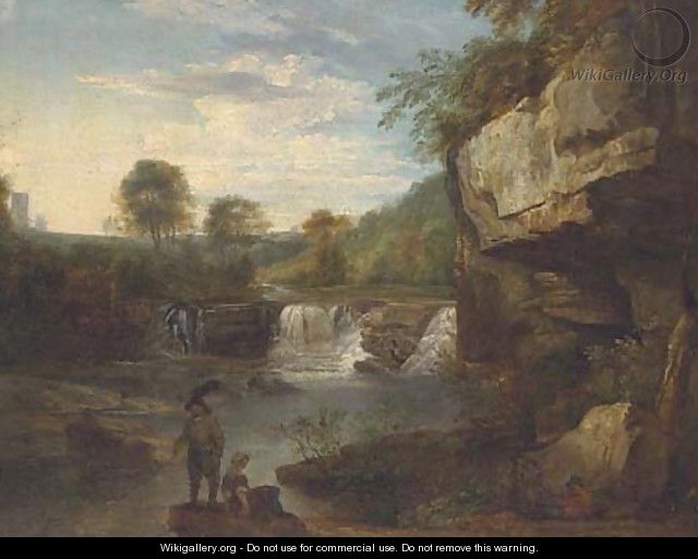 Figures on the bank of a river in a rocky gorge - (after) Thomas Barker Of Bath