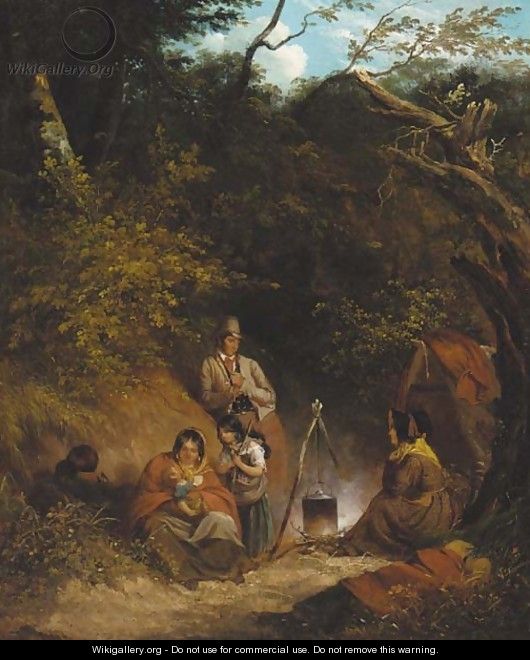 A gypsy encampment in a wooded glen - (after) Thomas Barker Of Bath