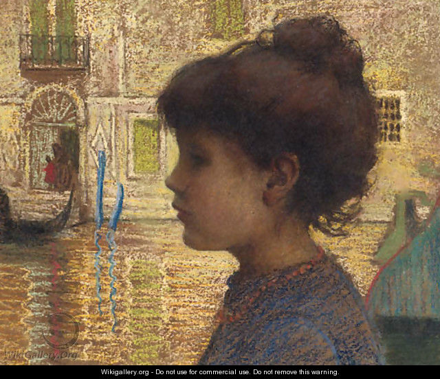 A Young Girl Beside A Venetian Canal - (after) Ugo Matania