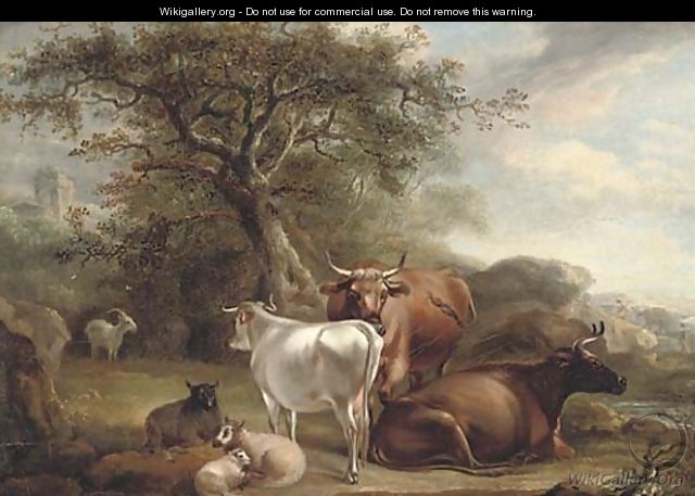 Cattle and sheep in a landcape - (after) Thomas Weaver
