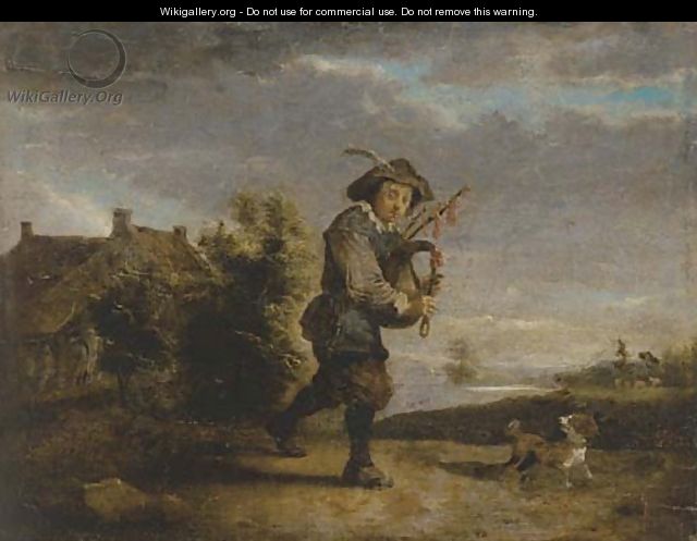 A bagpipe player in a landscape - (after) Thomas Van Apshoven