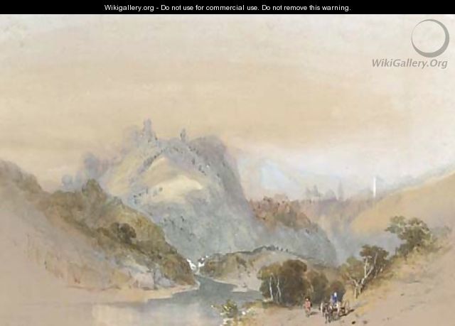 Figures on a country road in a mountainous landscape - William Richardson