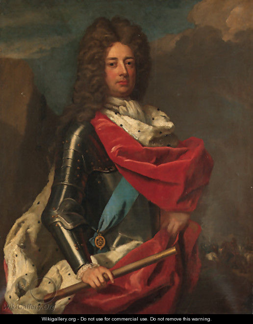 Portrait of John Churchill, 1st Duke of Marlborough (1650-1722), three-quarter-length, in armour with a red ermine trimmed robe - (after) Dahl, Michael