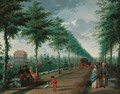 A view of The Hague with elegant figures walking in an avenue - (after) Paulus Constantin La Fargue