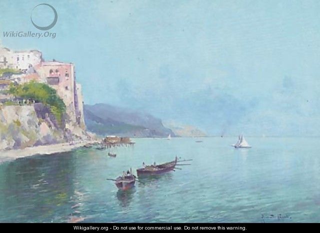 Fishing vessels in a Neapolitan bay - (after) Oscar Ricciardi