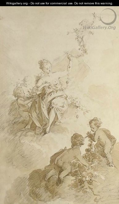 Flora seated among clouds, attended by putti - (after) Nicolas Guibal