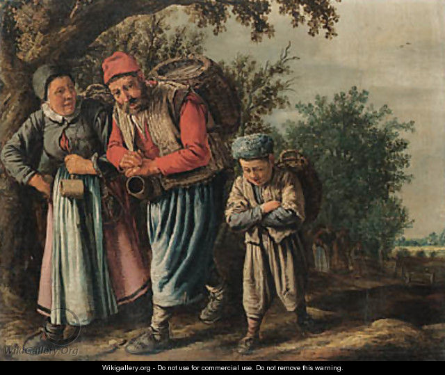 A peasant family carrying baskets on a track on the way to market - (after) Pieter De Molyn