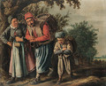 A peasant family carrying baskets on a track on the way to market - (after) Pieter De Molyn