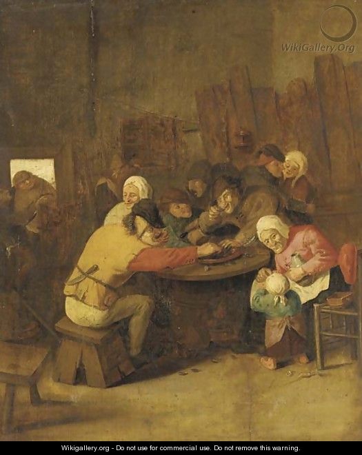 Peasants eating mussels and drinking in a tavern - (after) Pieter De Bloot