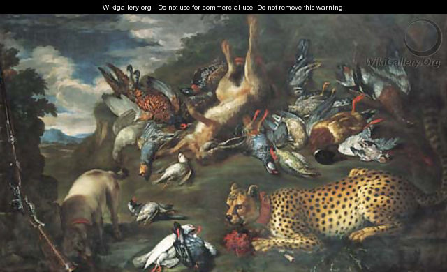 A hunting still life with a dead hare - (after) Ferdinand Phillip De Hamilton