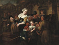 A street pedlar showing his wares to a group of children - (after) Richard Brakenburgh