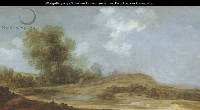 A wooded dune landscape with a shepherd herding his flock near a pool - (after) Reynier Van Der Laeck
