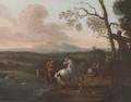 A riverside landscape with bathers and a horseman; and Figures at halt before a military encampment - (after) Pieter Van Bloemen