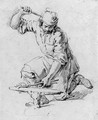 A blacksmith kneeling at his anvil - (after) Pieter Van Bloemen