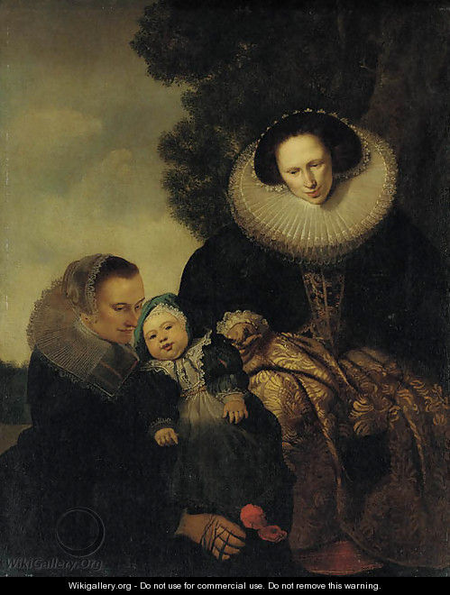 Portrait of a mother and child with a maid - (after) Pieter Claesz. Soutman