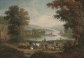 Peasants with sheep and cattle in an extensive river landscape - (after) John Wootton