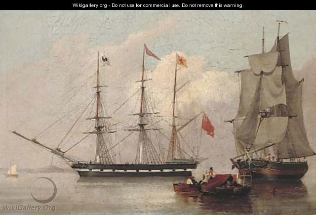 Drifting into harbour past an armed merchantman - (after) John Wilson Carmichael