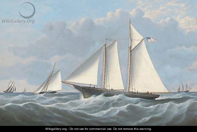 The schooner yacht America to windward of other competitors - (after) John Hughes