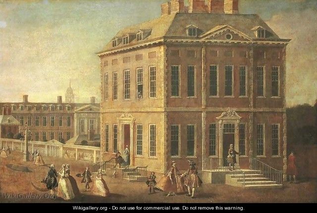 View of Ranelagh House and Gardens, and the Chelsea Hospital, with figures walking in the foreground - (after) Joseph Nickolls