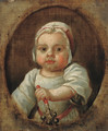 Portrait of a child, traditionally identified as Anne Strode, bust-length, in white dress and bonnet, holding a rattle in her left hand - (after) Highmore, Joseph