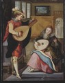 A couple playing the lute in an elegant interior - (after) Louis De Caullery