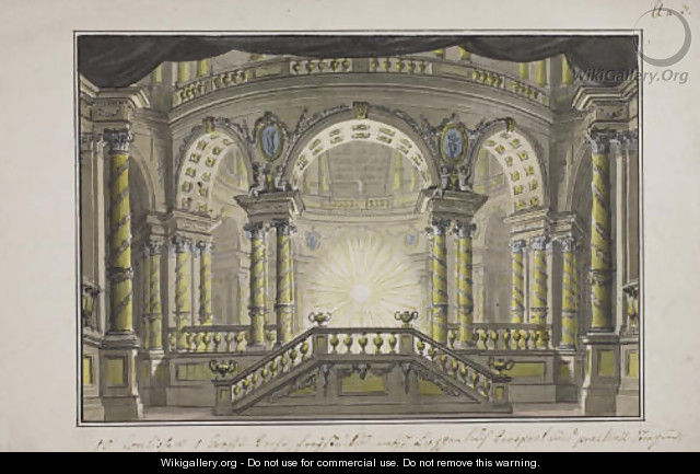 A stage design The interior of a Temple - (after) Lorenzo I Quaglio