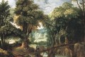 A wooded river landsape with the Flight into Egypt - (after) Marten Ryckaert