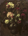 Tulips, carnations and other flowers in a sculpted vase - (after) Dei Fiori (Nuzzi) Mario