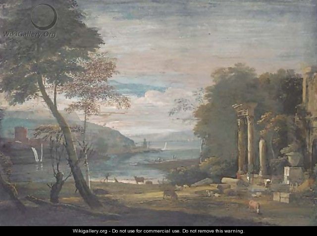 An estuary with ruins in the foreground - (after) Marco Ricci