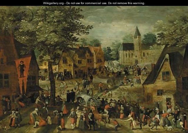 Villagers in town on market day - (attr. to) Cleve, Marten van