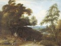 A wooded landscape with figures and dogs in a clearing - (after) Lucas Achtschellinck