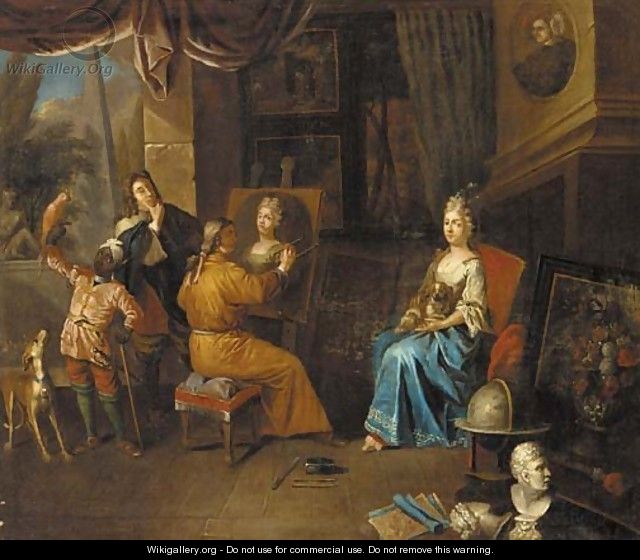 An artist in a studio painting a portrait of a lady - (after) Jan Josef, The Elder Horemans