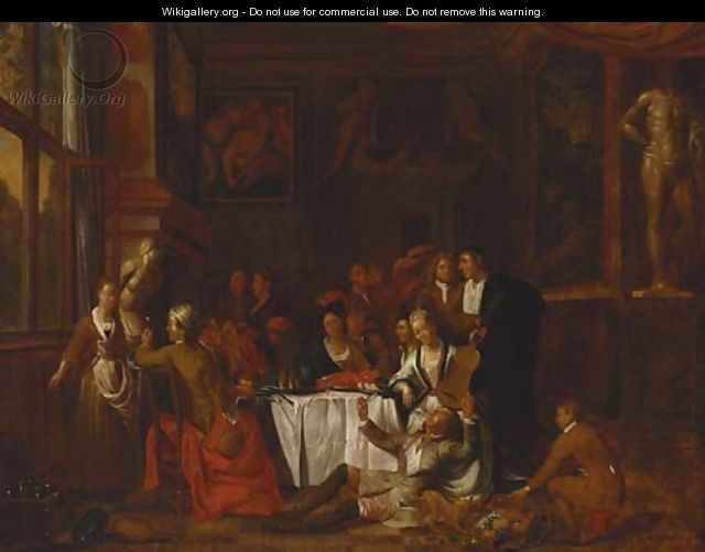 Elegant company feasting and making music in an interior - (after) Jan Josef, The Elder Horemans