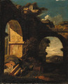 Classical ruins in a landscape - (after) Jan Griffier