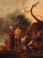 A couple dancing to a piper outside a cottage - (after) Jan Baptist Wolfert