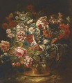 Roses, carnations, a parrot tulip and other mixed flowers in a vase - (after) Jean-Baptiste Morel