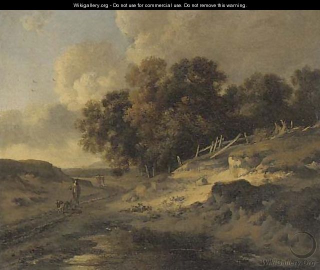 A woodside track with travellers and dogs - (after) Jan Wynants