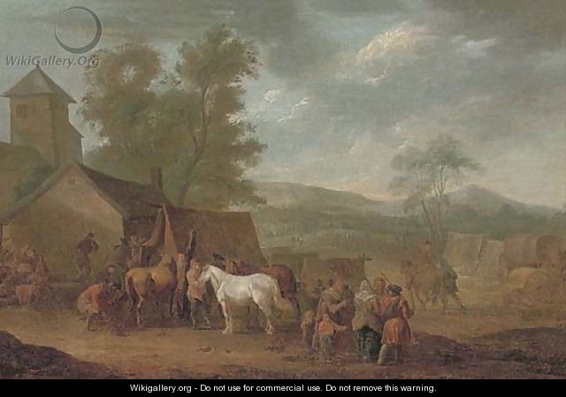 A wooded landscape with horses and figures by a farrier - (after) Jan Peeter Verdussen