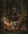 A roemer in a niche surrounded by a garland of grapes, apples, strawberries and other fruit - (after) Jan Pauwel The Elder Gillemans