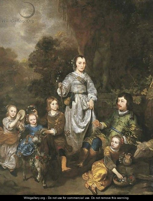 Portrait of a family a la antique in a wooded landscape - (after) Jan Mytens
