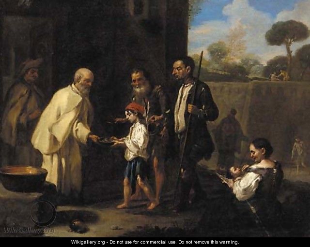 Peasants receiving alms from a monk - (after) Jan Miel