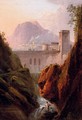 A capriccio with figures by a waterfall, a dam beyond - (after) Jean-Joseph-Xavier Bidauld