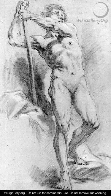 A standing nude leaning on a stick - (after) Jean-Baptiste Deshays