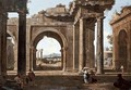 A capriccio of classical ruins with the Arch of Titus, the Temple of Vespasian - (after) Jean Lemaire