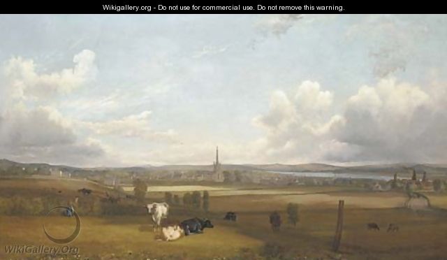 View of Alloa, with cows and figures in the foreground - (after) John Fleming