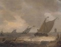 Dutch barges in a stiff breeze offshore - (after) Johannes Pieterszoon Schoeff