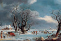 Skaters in a winter landscape - (after) Johannes Pieter Van Wisselingh